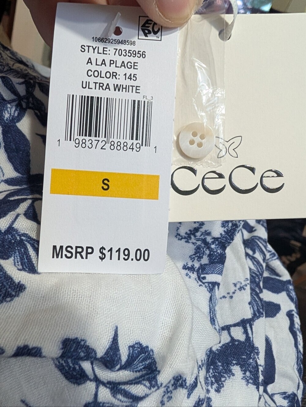 CeCe A La Plage Blue & White Toile Print Tiered Midi Dress NWT Size Small - Picture 10 of 11